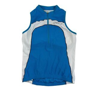 ZOOT Blue White 1/2 Zip Sleeveless Jersey Tank Built In Shelf Bra Cycling Sz S